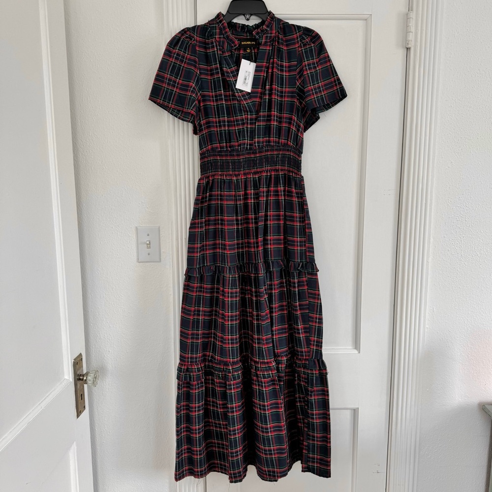 Sugarlips Red and Black Plaid Midi Dress